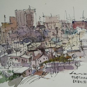 Line and Wash - View from my hotel room, Medan