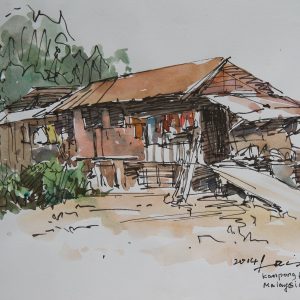Line and Wash Painting - House in Kampong Pasiputeh, Malaysia, 2014