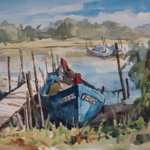 Watercolour Painting. Fishing Boat, Cirebon, Indonesia, 2016