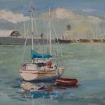 Oil on canvas. Sailing Boat at the Bay, Singapore, 2011